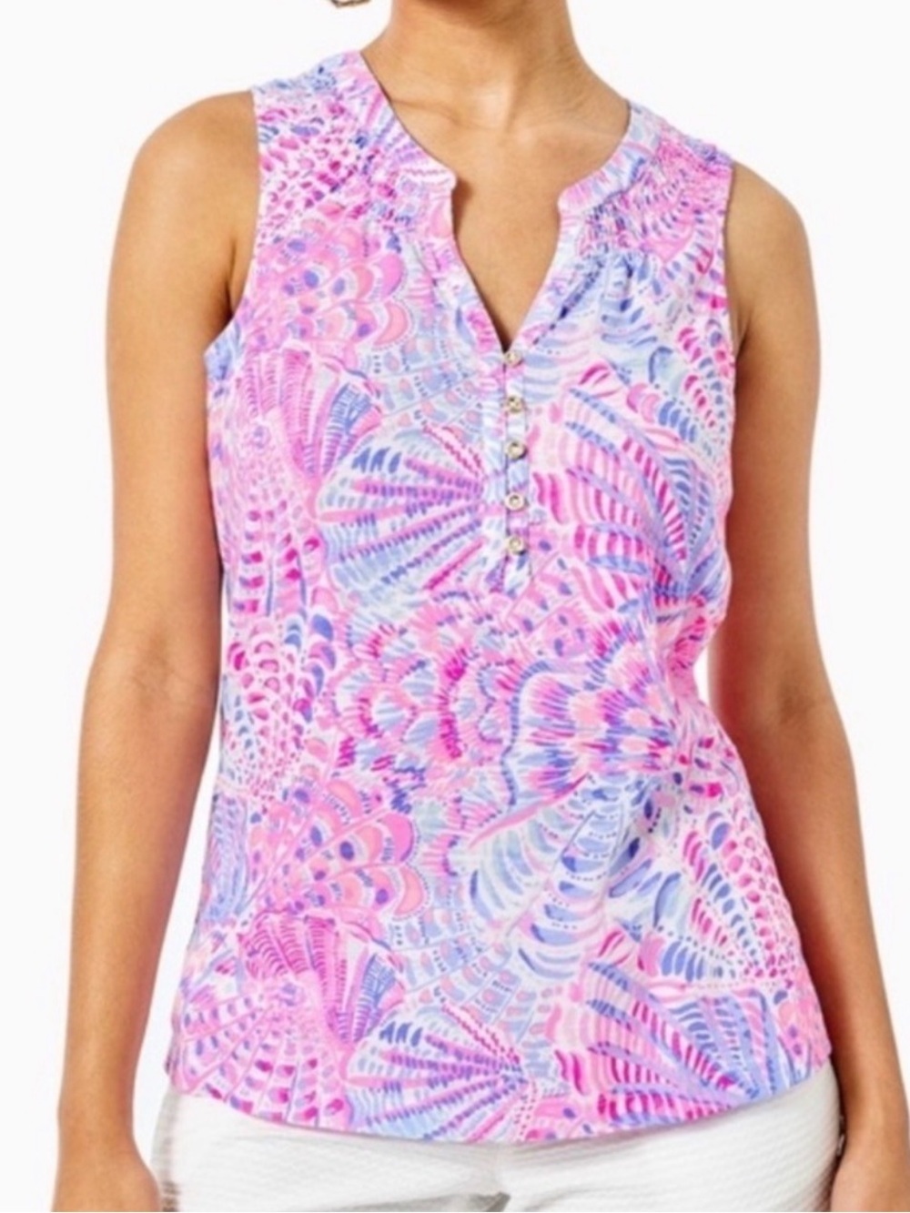 Lilly Pulitzer Essie Tank Top Raz Berry Sea you soon size medium NWT